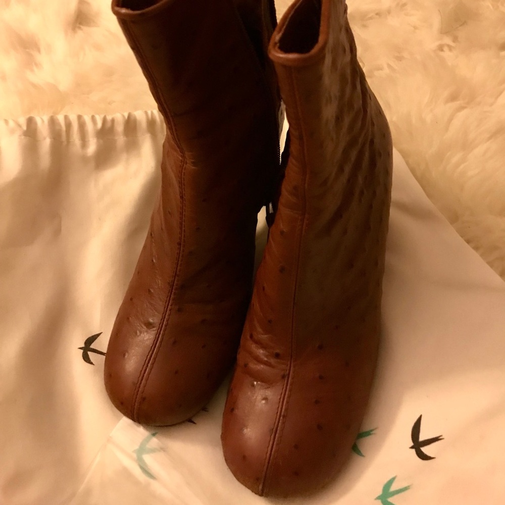 Chie Mihara Ostrich Textured Leather Ankle Booties